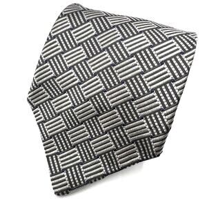 Tommy Hilfiger Men's Tie-60"- Silver/Gray/Blue Geometric Jacquard Silk Tie-USA